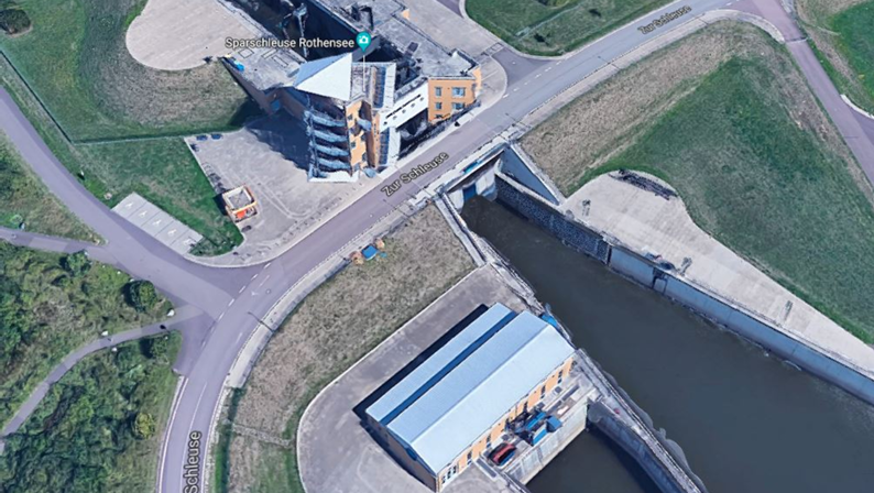 Schleuse Rothensee - Luftbild Schwerpunkt Pumpwerk (Google Maps Darstellung)